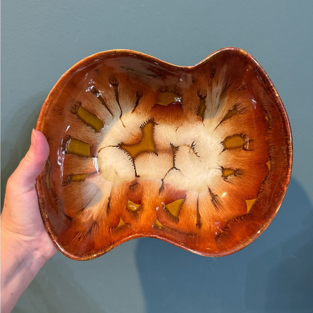 Vintage Dryden Hot Springs Arkansas Pottery Ovenware Brown Serving Bowl MCM USA